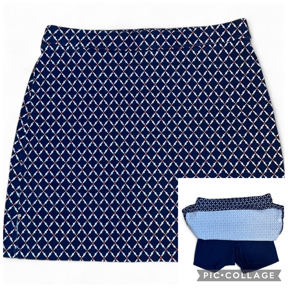 Preppy Navy & Coral Geometric Mini Skort // Built-in Shorts // Rafaella Size 6